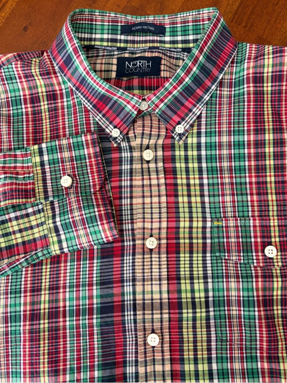 North Country Plaid Long Sleeve 100% Cotton Woven Indian Madras Button Up Shirt